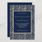 Marine & Taupe visgraat bruiloft uitnodiging (Voorkant / Achterkant)
