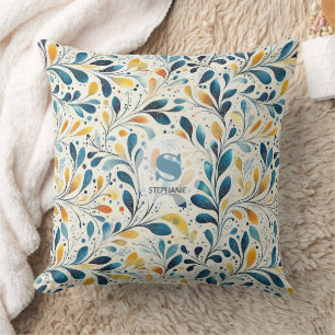 Marine Teal Amber Botanisch Blad Patroon Kussen