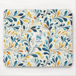 Marine Teal Amber Botanisch Blad Patroon Muismat