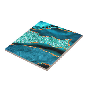Marine Teal Blauw Goud Aqua Turquoise Keramische T Tegeltje