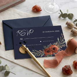 Marine Terracotta Bloem Boho Trouw RSVP Kaartje