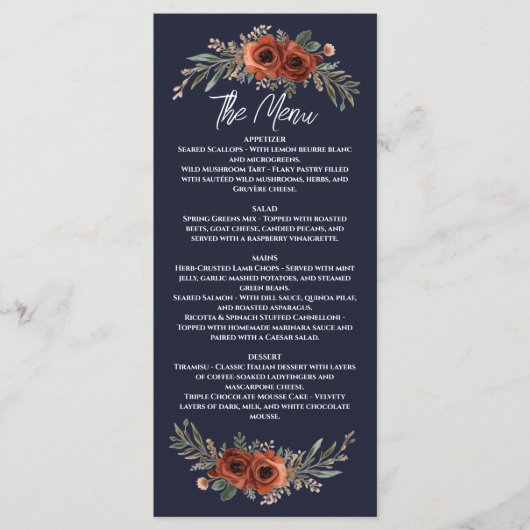 Marine Terracotta Boho Bloem Menu (Voorkant)