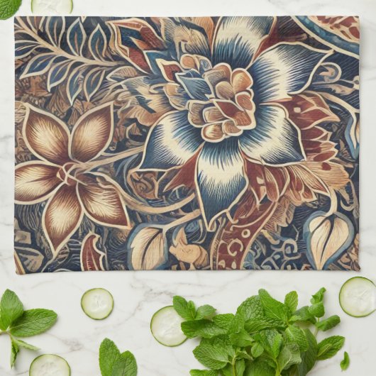 Marine Terracotta Indonesië Batik Bloemen Boho Rus Theedoek (Gevouwen)