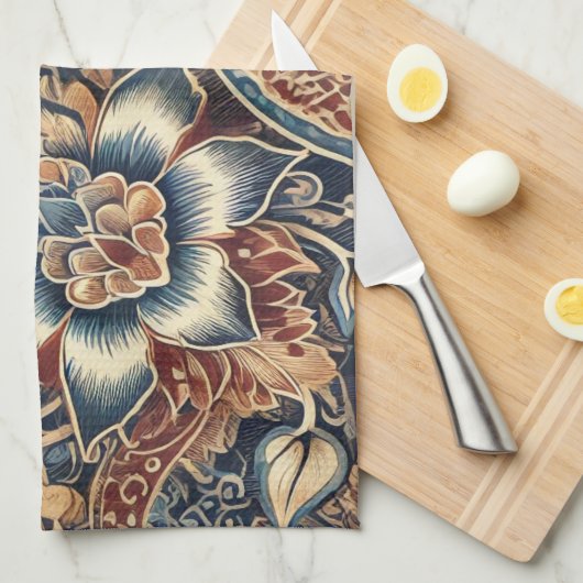 Marine Terracotta Indonesië Batik Bloemen Boho Rus Theedoek (Quarter Fold)