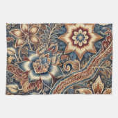 Marine Terracotta Indonesië Batik Bloemen Boho Rus Theedoek (Horizontaal)