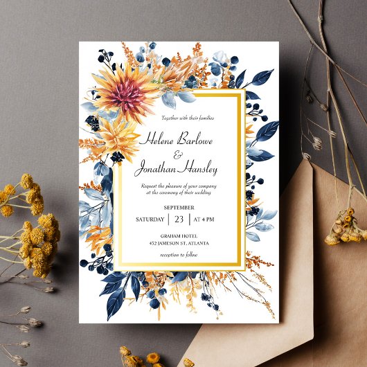 Marine Terracotta Roest Elegante Bloemen Rustieke  Kaart