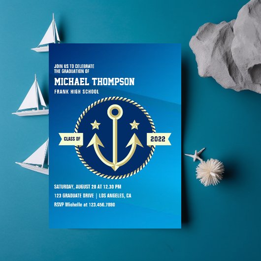 Marine thema afstudeerfeest uitnodiging