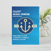 Marine thema afstudeerfeest uitnodiging (Staand voorkant)