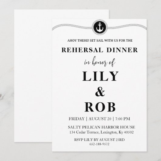 marine touw nautische repetitie diner uitnodiginge kaart (Voorkant / Achterkant)