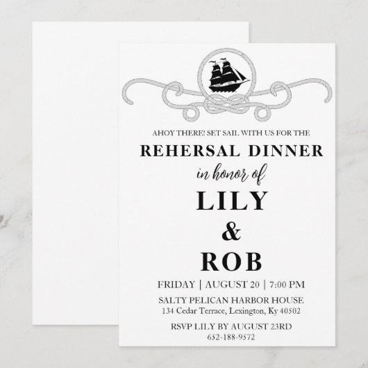 marine touw nautische repetitie diner uitnodiginge kaart (Voorkant / Achterkant)