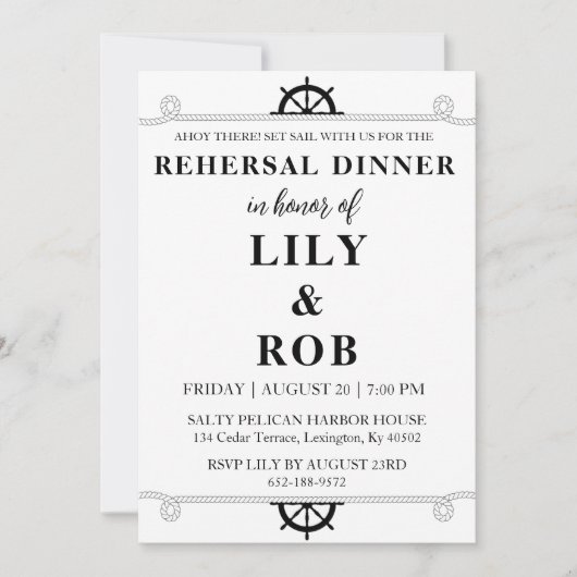 marine touw nautische repetitie diner uitnodiginge kaart (Voorkant)