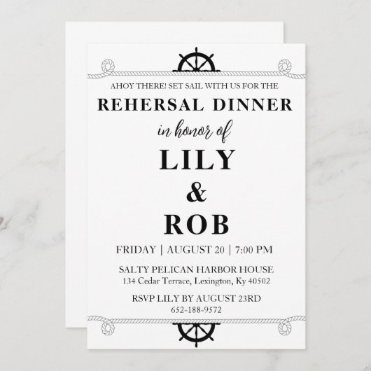 marine touw nautische repetitie diner uitnodiginge kaart (Voorkant / Achterkant)