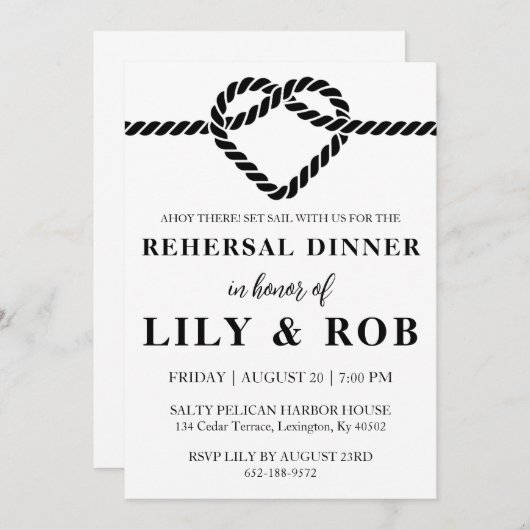 marine touw nautische repetitie diner uitnodiginge kaart (Voorkant / Achterkant)