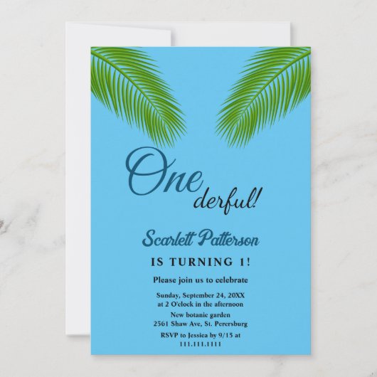 Marine Tropical Palm Coastal Beach 1e verjaardag Kaart (Voorkant)