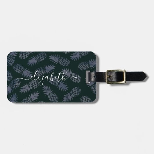 Marine tropische ananas patroon script aangepaste  bagagelabel (Voorkant horizontaal)