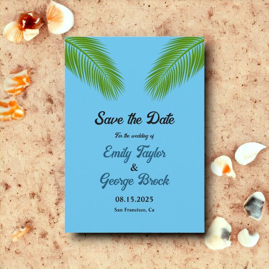 Marine Tropische Palm Blauw Strand Huwelijk Save The Date