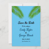 Marine Tropische Palm Blauw Strand Huwelijk Save The Date (Voorkant)