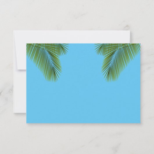 Marine Tropische Palm Blauw Strand Kustbruiloft RSVP Kaartje (Achterkant)