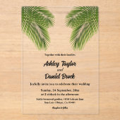 Marine Tropische Palm Leaf Beach Destination Weddi Acryl Uitnodigingen (Voorkant)