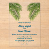 Marine Tropische Palm Leaf Beach Kustbruiloft Acryl Uitnodigingen (Voorkant)