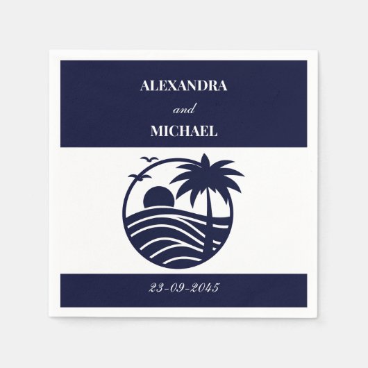 Marine Tropische Palmboom Kustbruiloft Servet (Voorkant)
