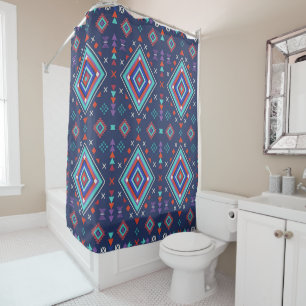 Marine Turquoise Boho Geometrisch Oppervlaktestruc Douchegordijn