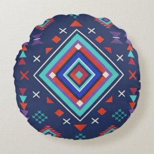 Marine Turquoise Boho Geometrisch Oppervlaktestruc Rond Kussen