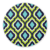 Marine Turquoise en Groene Ikat Marokkaans Keramische Knop (Voorkant)