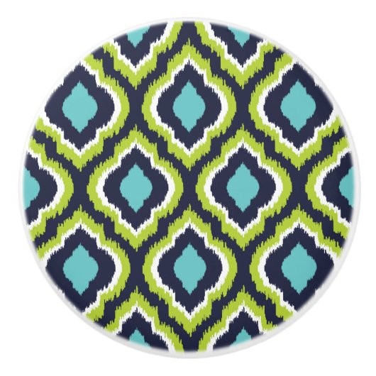 Marine Turquoise en Groene Ikat Marokkaans Keramische Knop (Voorkant)