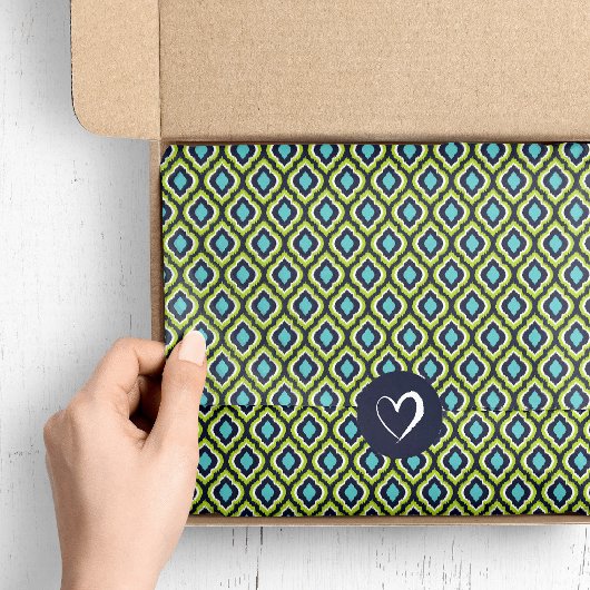 Marine Turquoise en Groene Ikat Marokkaans Tissuepapier