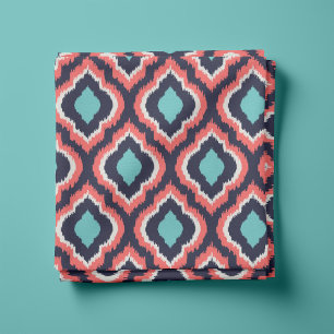 Marine Turquoise en koraal Ikat Marokkaans Stof