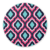 Marine Turquoise en Roze Ikat Marokkaans Keramische Knop (Voorkant)