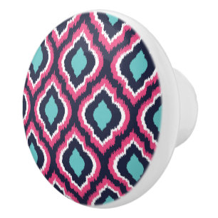 Marine Turquoise en Roze Ikat Marokkaans Keramische Knop