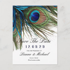 Marine Turquoise Pauwveren Boho Save the Date Aankondigingskaart