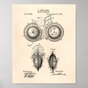 Marine Velocipede 1895 Patent Art Old Peper Poster