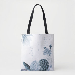 marine verlegene blauwe bloemen botanisch tote bag