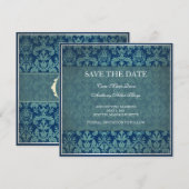 Marine vintage damast save the date kaart (Voorkant / Achterkant)