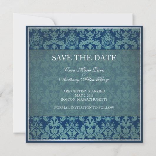Marine vintage damast save the date kaart (Voorkant)