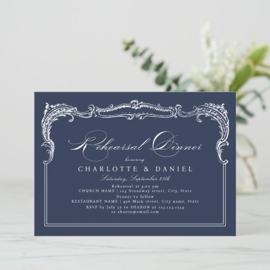 Marine Vintage Frame Klassieke Script Proefbruilof Kaart (Staand voorkant)