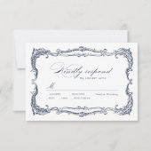 Marine Vintage Frame Klassieke Scriptie Bruiloft RSVP Kaartje (Voorkant)