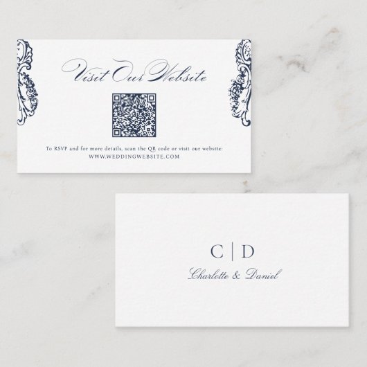 Marine vintage klassieke script QR-code websitekaa Plaatskaartje (Voorkant / Achterkant)