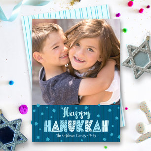 Marine Vrolijk Hanukkah Foto Fun Typografie Modern Feestdagenkaart