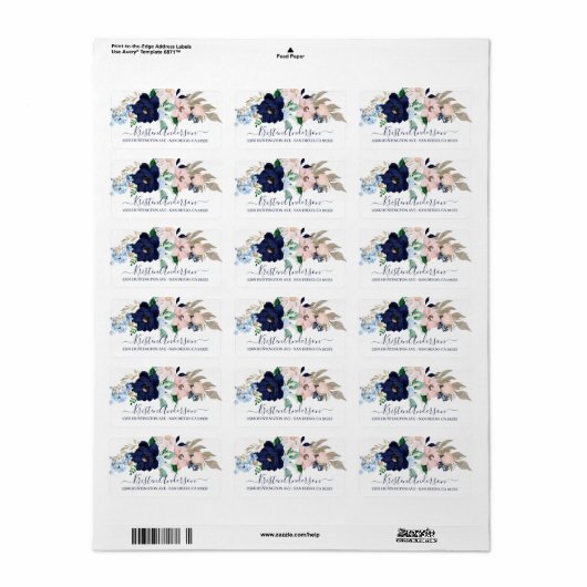 Marine waterverf bloem terug adreslabel etiket (Full Sheet)