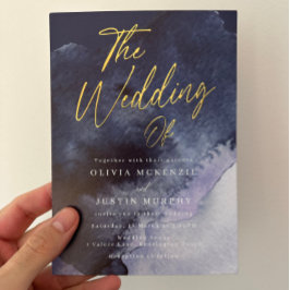 Marine Waterverf Modern Wedding Gold Folie Uitnodiging