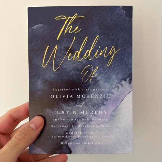 Marine Waterverf Modern Wedding Gold Folie Uitnodiging