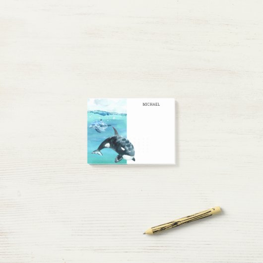 Marine Waterverf Orka Dolfijn Gepersonaliseerd Post-it® Notes (Op bureau)