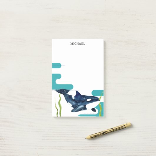 Marine Waterverf Orka Gepersonaliseerde naam Post-it® Notes (Op bureau)