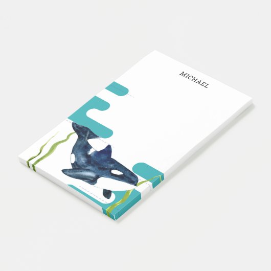 Marine Waterverf Orka Gepersonaliseerde naam Post-it® Notes (Schuin)