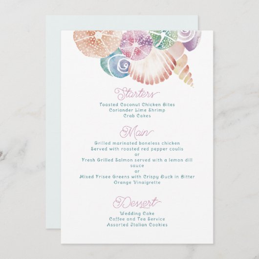 Marine Waterverf SeaShells in blauw, Paarse Sinaas Menu (Voorkant / Achterkant)