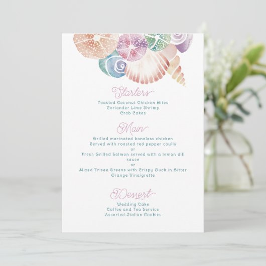 Marine Waterverf SeaShells in blauw, Paarse Sinaas Menu (Staand voorkant)